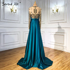 Vestidos de noche de satén verde, corte A, con cuentas, sexys, para mujer, para boda, fiesta, LA71067 