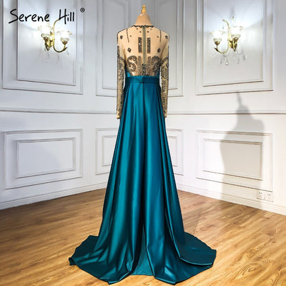 Vestidos de noche de satén verde, corte A, con cuentas, sexys, para mujer, para boda, fiesta, LA71067 