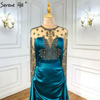 Vestidos de noche de satén verde, corte A, con cuentas, sexys, para mujer, para boda, fiesta, LA71067 