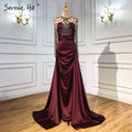 Vestidos de noche de satén verde, corte A, con cuentas, sexys, para mujer, para boda, fiesta, LA71067 