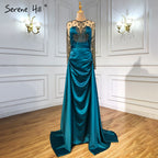 Vestidos de noche de satén verde, corte A, con cuentas, sexys, para mujer, para boda, fiesta, LA71067 