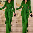 Vestidos de noche sencillos de satén verde, corte sirena, elegantes, para mujer, para boda, fiesta, LA71275 