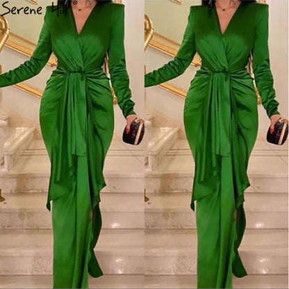 Vestidos de noche sencillos de satén verde, corte sirena, elegantes, para mujer, para boda, fiesta, LA71275 