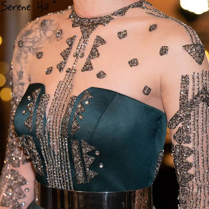 Vestidos de noche de satén verde con abertura, corte A, con cuentas, sexys, para mujer, para boda, fiesta, LA71067 