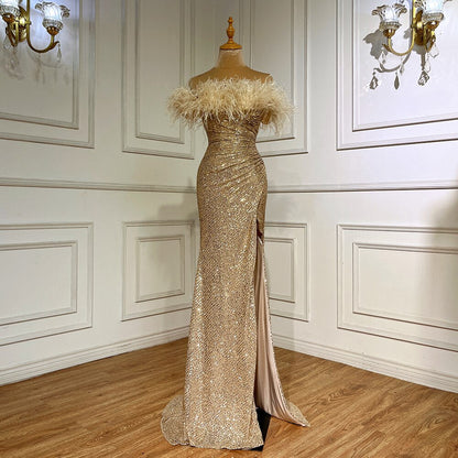 Vestido de noche formal de lujo con escote sirena, verde, sexy, con plumas abiertas, para mujer, para boda, fiesta, 2025, LA71848 