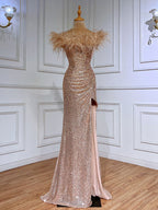 Green Sexy Mermaid High Split Feathers Formal Luxury Evening Dresses Gowns For Women Wedding Party 2025 LA71848