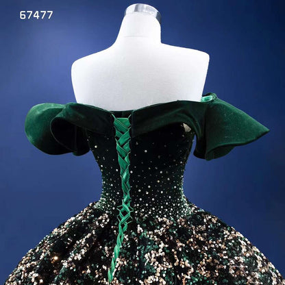 Vestido de novia verde sexy con hombros descubiertos, de lujo, con lentejuelas brillantes y cuentas, 2025, de alta gama, hecho a medida, HM67477 