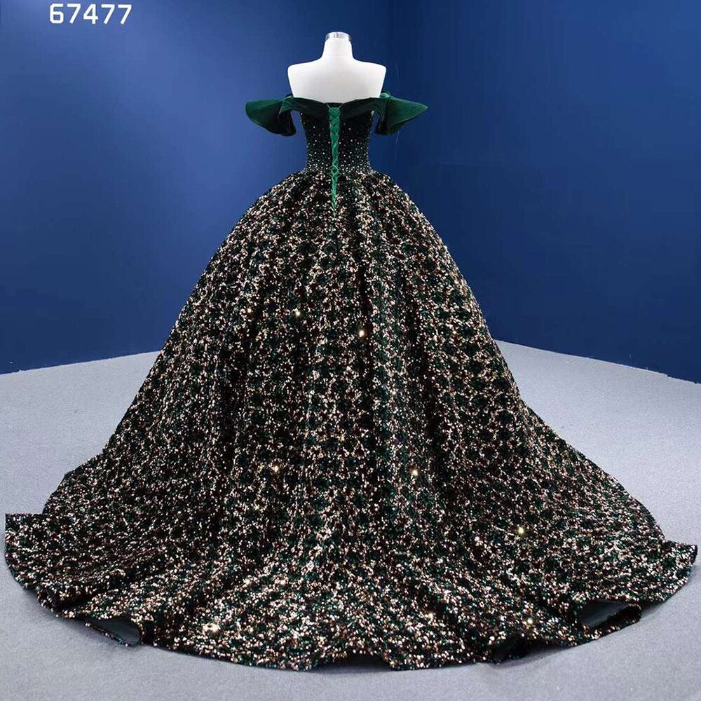 Vestido de novia verde sexy con hombros descubiertos, de lujo, con lentejuelas brillantes y cuentas, 2025, de alta gama, hecho a medida, HM67477 
