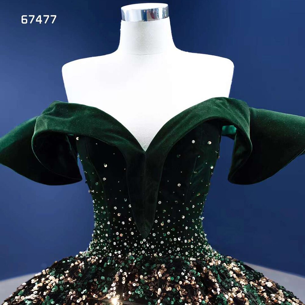 Vestido de novia verde sexy con hombros descubiertos, de lujo, con lentejuelas brillantes y cuentas, 2025, de alta gama, hecho a medida, HM67477 