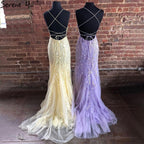 Vestido de fiesta de sirena con tirantes finos verdes, elegante, con encaje de cristal, para graduación y escuela, LA71162 