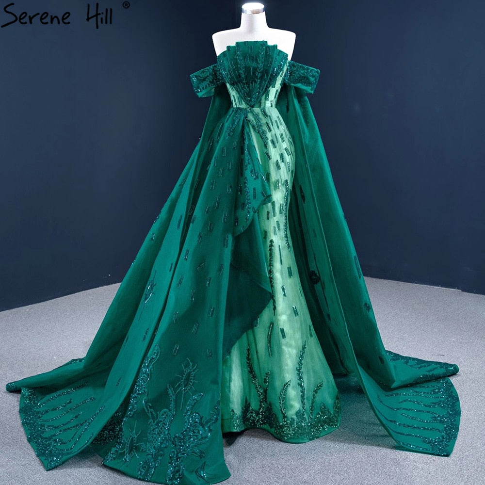 Vestido de noche verde sirena con cola, elegante, de satén, de lujo, sexy, para mujer, fiesta, HM67231 
