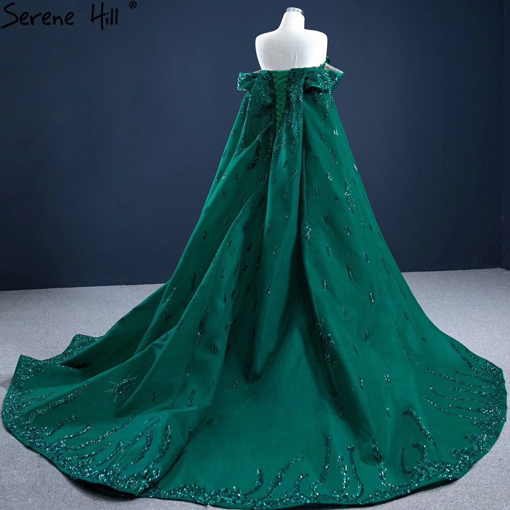 Vestido de noche verde sirena con cola, elegante, de satén, de lujo, sexy, para mujer, fiesta, HM67231 