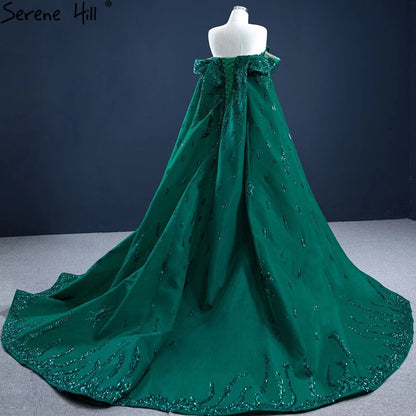 Vestido de noche verde sirena con cola, elegante, de satén, de lujo, sexy, para mujer, fiesta, HM67231 