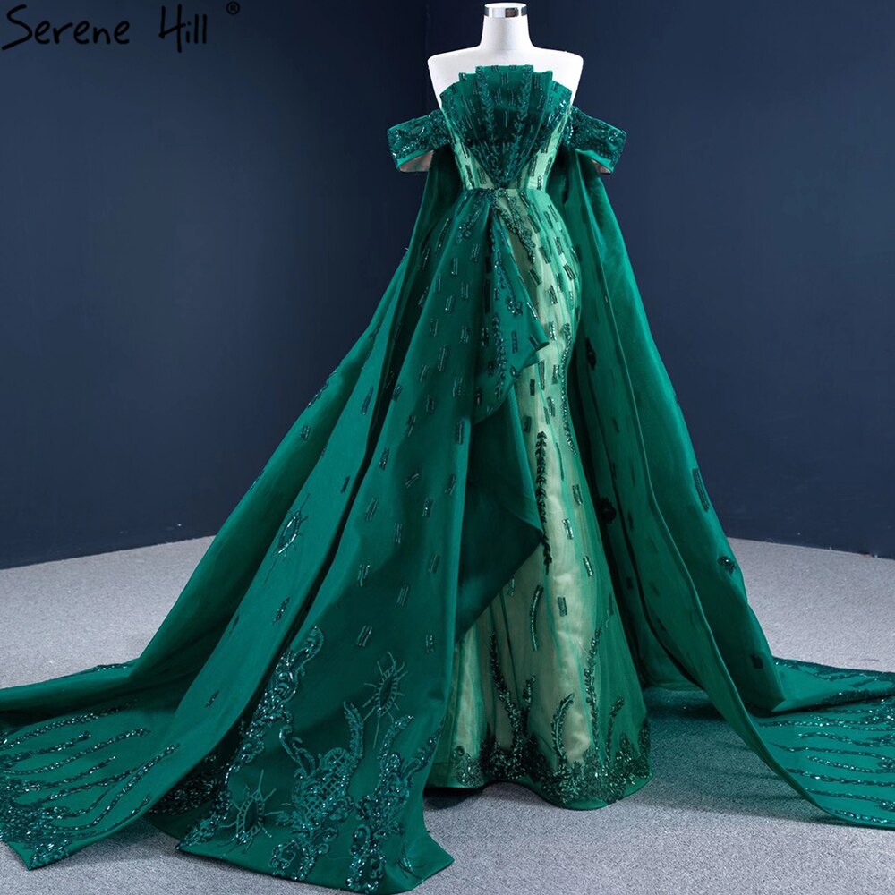 Vestido de noche verde sirena con cola, elegante, de satén, de lujo, sexy, para mujer, fiesta, HM67231 