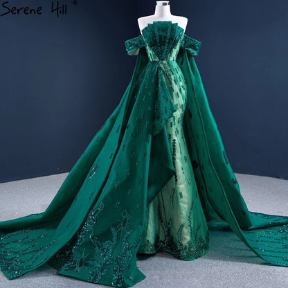 Vestido de noche verde sirena con cola, elegante, de satén, de lujo, sexy, para mujer, fiesta, HM67231 