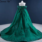 Vestido de noche verde sirena con cola, elegante, de satén, de lujo, sexy, para mujer, fiesta, HM67231 