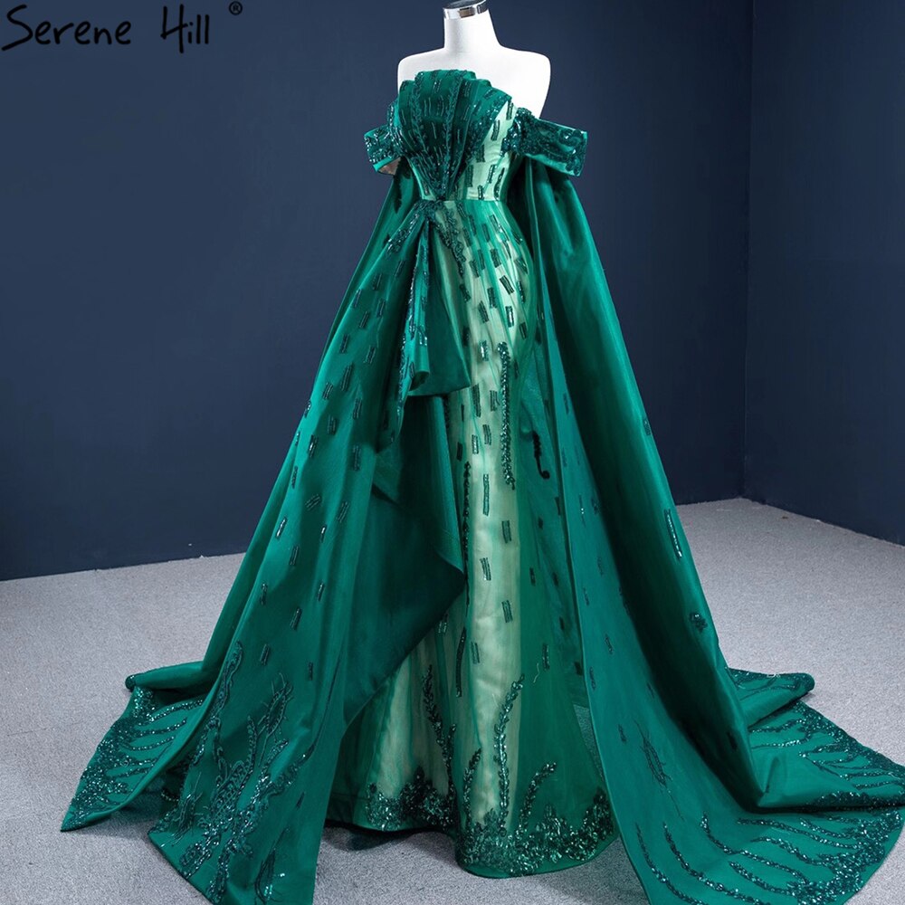 Vestido de noche verde sirena con cola, elegante, de satén, de lujo, sexy, para mujer, fiesta, HM67231 