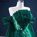 Vestido de noche verde sirena con cola, elegante, de satén, de lujo, sexy, para mujer, fiesta, HM67231 