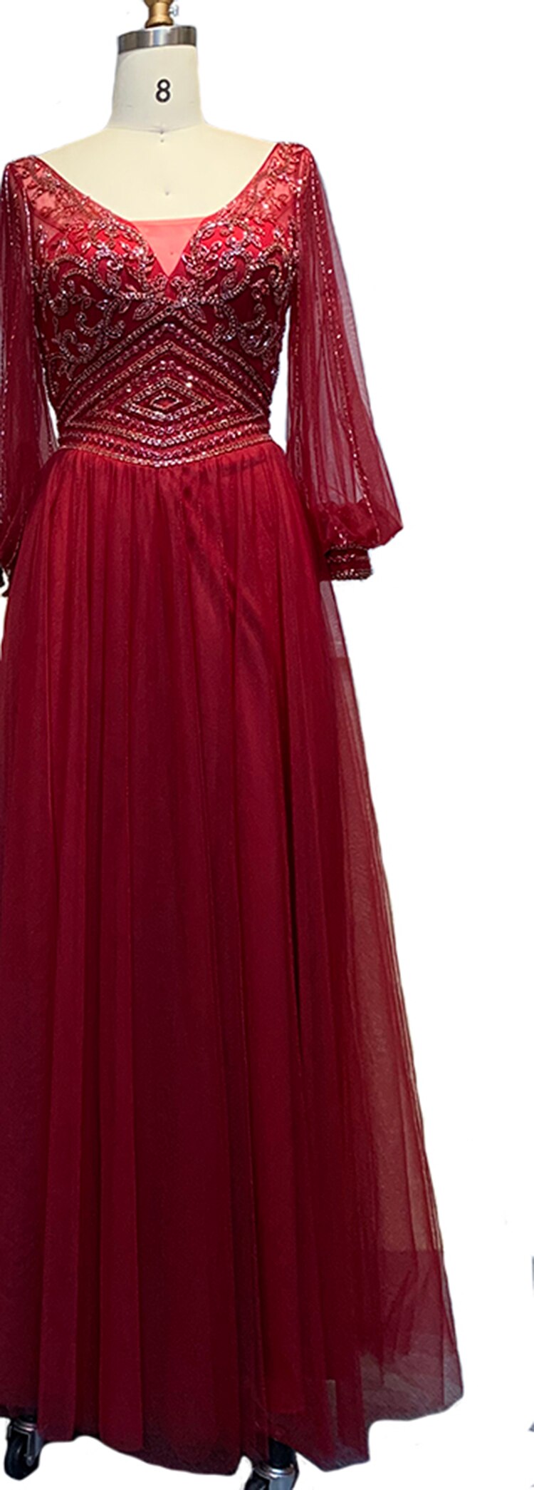 Vestidos de noche grises de corte A con cuentas, mangas largas tipo farol, de lujo, para mujer, fiesta, LA70964 