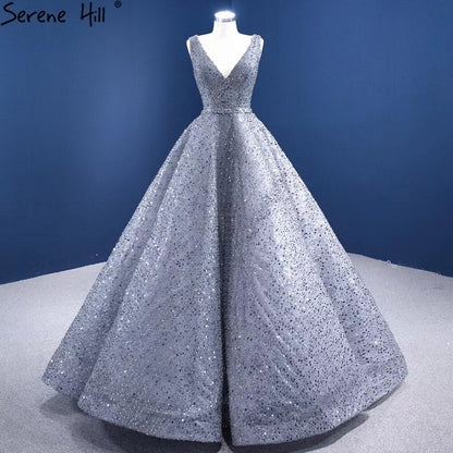 Vestidos de noche grises de lujo, corte A, 2025, con cuentas, sin mangas, con cordones, para mujer, fiesta, HM67288 