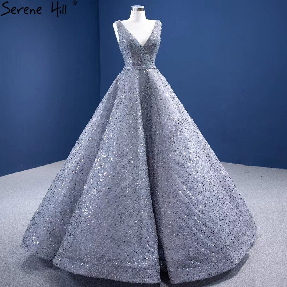 Vestidos de noche grises de lujo, corte A, 2025, con cuentas, sin mangas, con cordones, para mujer, fiesta, HM67288 