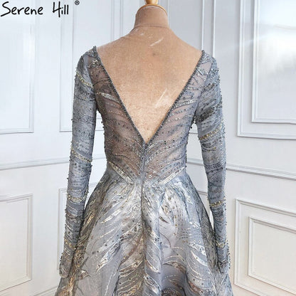 Vestidos de noche grises de lujo, corte A, 2025, encaje con cuentas y cristales, sexys para mujer, fiesta LA71171 