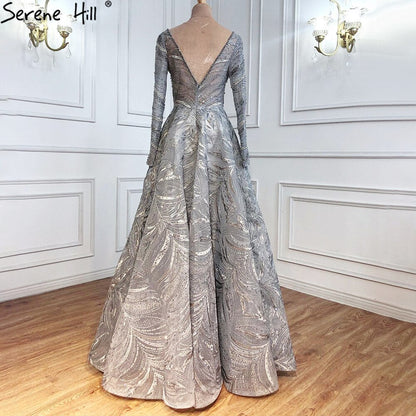 Vestidos de noche grises de lujo, corte A, 2025, encaje con cuentas y cristales, sexys para mujer, fiesta LA71171 
