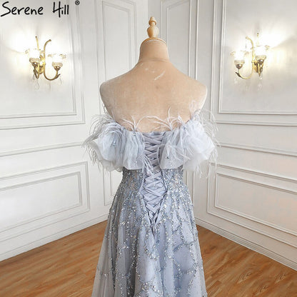 Grau A-Linie Sexy Abendkleider Perlen Feder Sparkle Formale Frauen Party LA71328 Besondere
