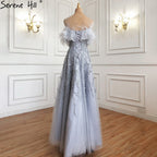 Grey A-Line Sexy Evening Dresses Gowns Beaded Feather Sparkle Formal Women Party LA71328 Featured