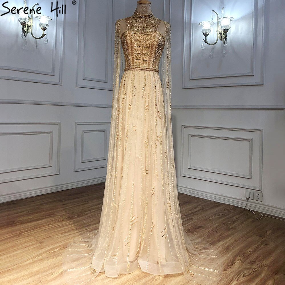 Graues Nude-Arabisches Abendkleid mit Cape-Ärmeln LA71047
