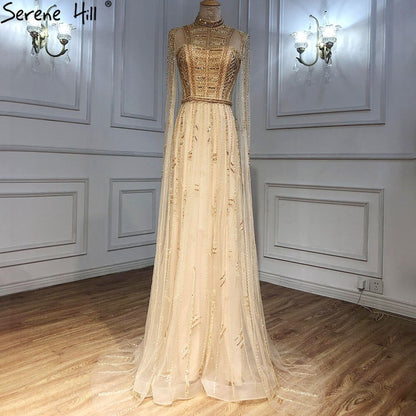 Graues Nude-Arabisches Abendkleid mit Cape-Ärmeln LA71047