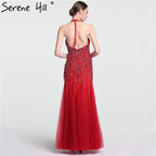 Vestido de noche árabe, gris, largo hasta el suelo, estilo sirena, sexy, con cuello halter, borlas de cristal y cuentas, 2025, LA6151 