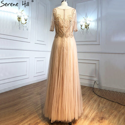 Vestidos de noche grises de lujo con media manga y cuentas, corte A, sexys, para mujer, para fiesta, LA70909 