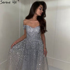 Vestidos de noche grises de lujo, corte A, 2025, con cuentas brillantes, sexys, para mujer, para bodas y fiestas LA70802 