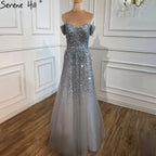 Grey Luxury A-Line Evening Dresses Gowns 2025 Beaded Bling Sexy For Women Wedding Party LA71188