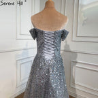 Grey Luxury A-Line Evening Dresses Gowns 2025 Beaded Bling Sexy For Women Wedding Party LA71188