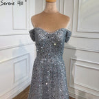 Vestidos de noche grises de lujo, corte A, 2025, con cuentas brillantes, sexys, para mujer, para bodas y fiestas LA70802 