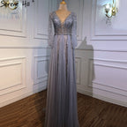 Vestidos de noche grises de lujo, corte A, sexys, con cuentas de diamantes, elegantes, para mujer, para fiesta, LA70788 
