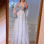 Vestidos de noche grises de lujo, corte A, sexys, con cuentas de diamantes, elegantes, para mujer, para fiesta, LA70788 