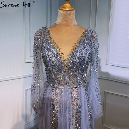 Vestidos de noche grises de lujo, corte A, sexys, con cuentas de diamantes, elegantes, para mujer, para fiesta, LA70788 