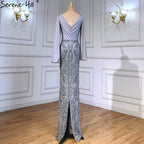 Grau Luxus Meerjungfrau Abendkleider Kleider Elegante Perlen Laterne Hülse Für Frauen Party LA71484 