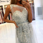Verkauf Grau Meerjungfrau Elegante Abendkleider Kleider 2025 Eine Schulter Spitze Sexy Perlen Für Frauen 