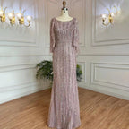 Sale Grey Mermaid Long Sleeves Diamond Beaded Luxury Dubai Evening Dresses Gowns For Women Party 2025 LA70503