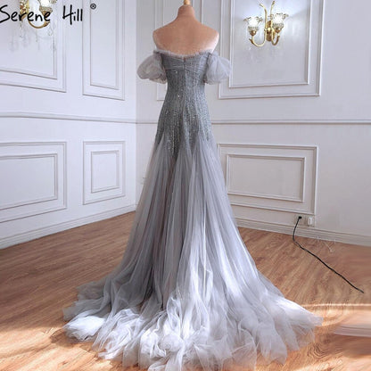 Vestidos de noche de lujo de sirena gris, 2025, con cuentas y brillo, sexys para mujer, para fiesta LA70931 