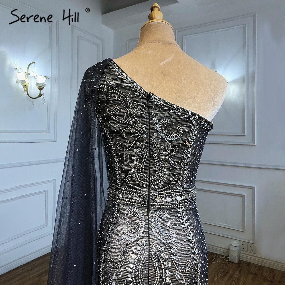 Grey Mermaid Luxury Evening Dresses Gowns 2025 Elegant One Shoulder Beaded For Women Party LA71270