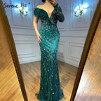 Vestidos de noche de lujo de sirena gris, con plumas y cuentas, elegantes para mujer, para fiesta, LA71174 