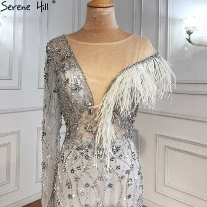 Grau Meerjungfrau Luxus Abendkleider Kleider 2025 Feder Perlen Elegante Für Frauen Party LA71174 