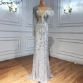 Vestidos de noche de lujo de sirena gris, con plumas y cuentas, elegantes para mujer, para fiesta, LA71174 
