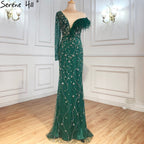 Vestidos de noche de lujo de sirena gris, con plumas y cuentas, elegantes para mujer, para fiesta, LA71174 