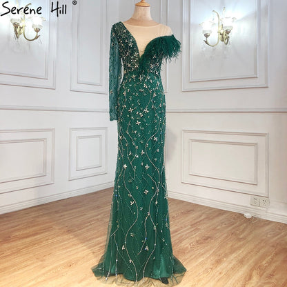 Grau Meerjungfrau Luxus Abendkleider Kleider 2025 Feder Perlen Elegante Für Frauen Party LA71174 